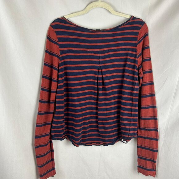 We the Free Burnt Red Blue Mix It Stripe Tee Women Small Long Sleeves Distressed - Picture 8 of 10